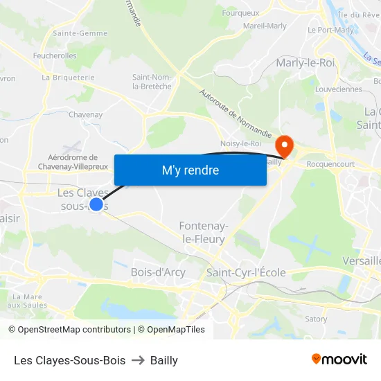 Les Clayes-Sous-Bois to Bailly map