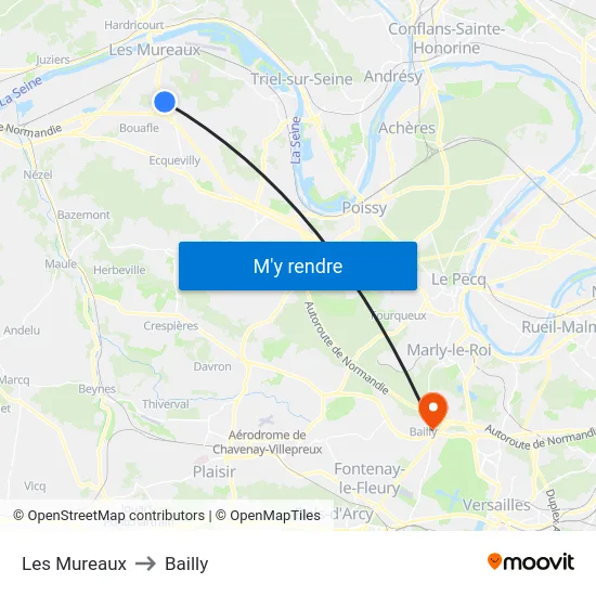 Les Mureaux to Bailly map