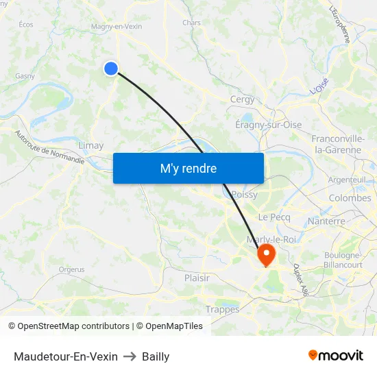 Maudetour-En-Vexin to Bailly map