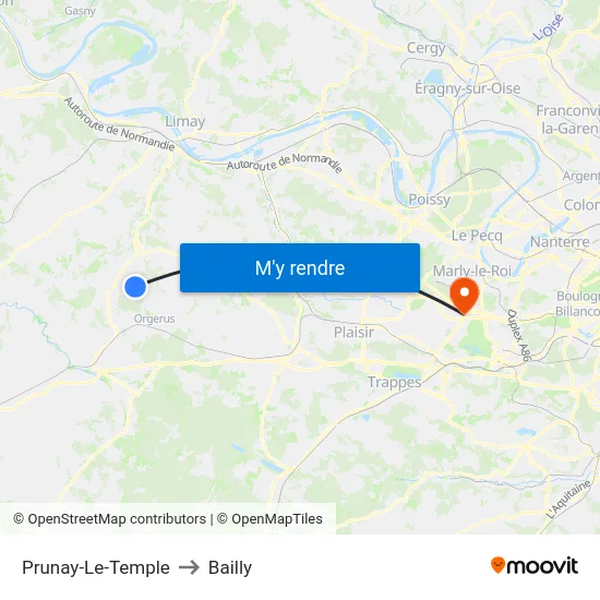 Prunay-Le-Temple to Bailly map