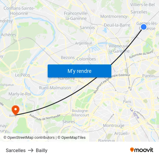 Sarcelles to Bailly map