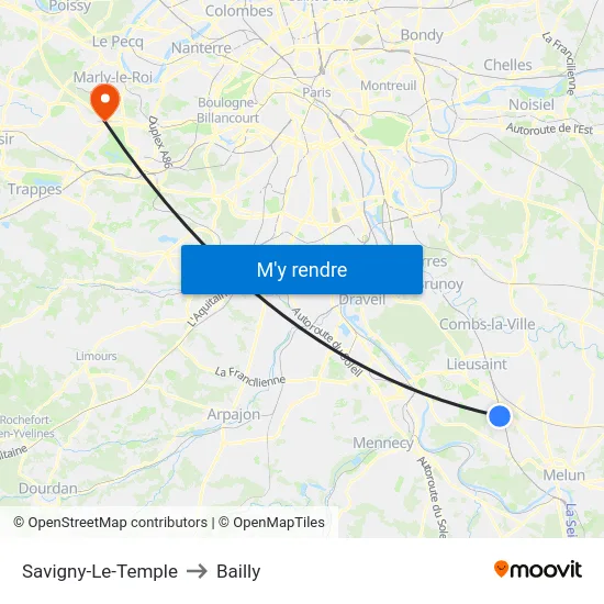 Savigny-Le-Temple to Bailly map
