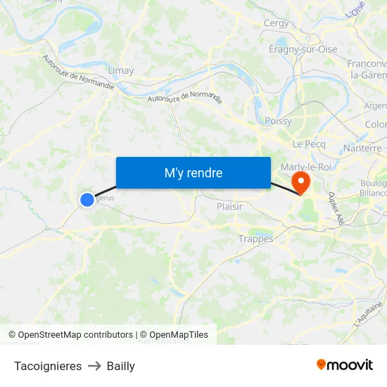 Tacoignieres to Bailly map