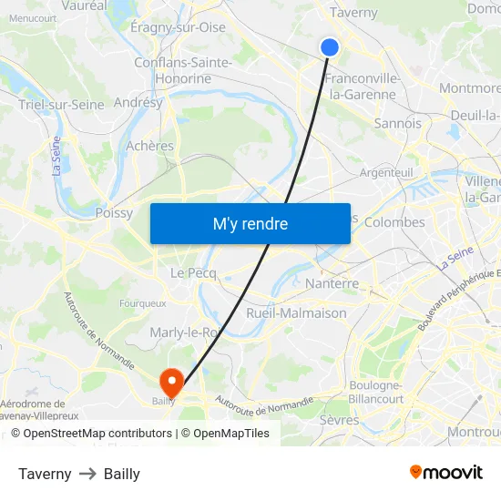 Taverny to Bailly map