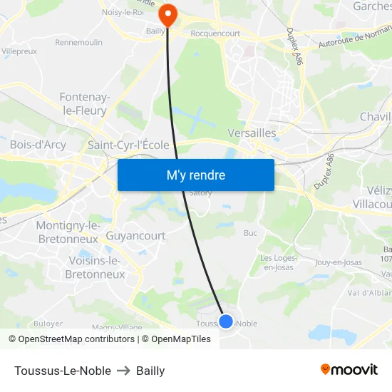 Toussus-Le-Noble to Bailly map