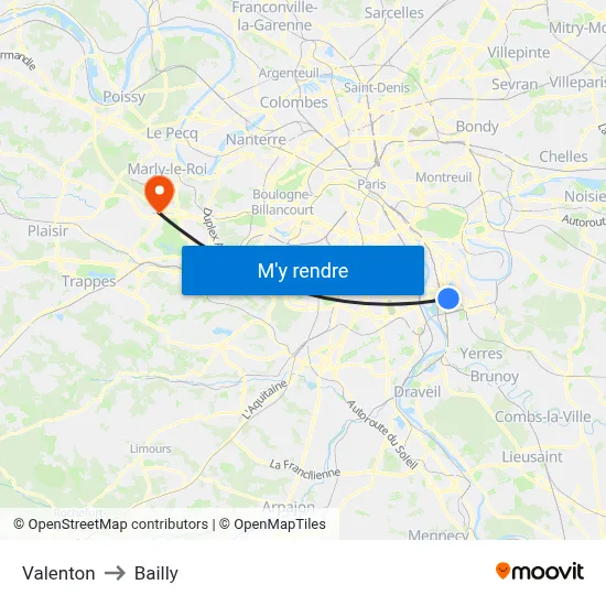 Valenton to Bailly map