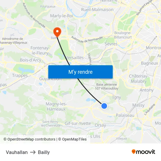 Vauhallan to Bailly map