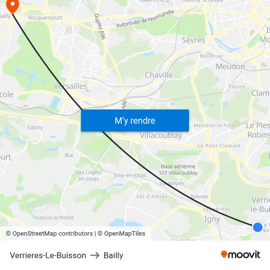Verrieres-Le-Buisson to Bailly map