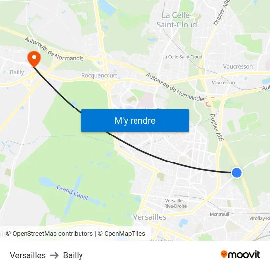 Versailles to Bailly map