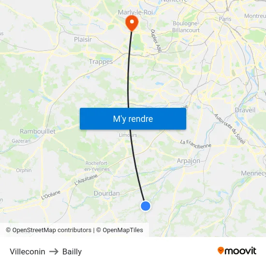 Villeconin to Bailly map