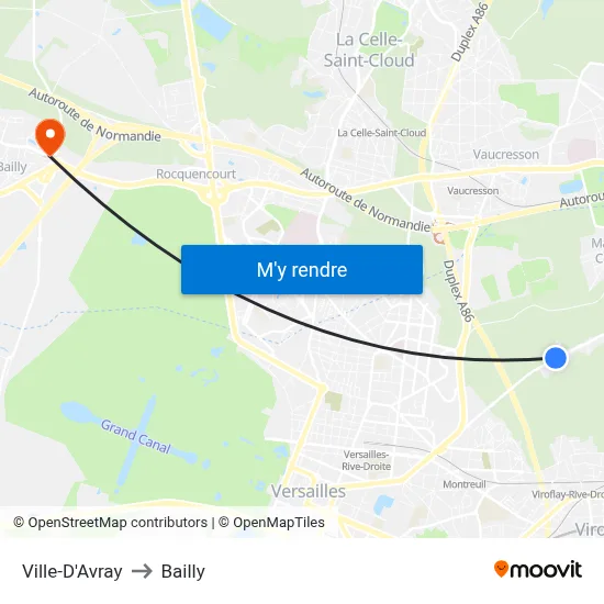 Ville-D'Avray to Bailly map