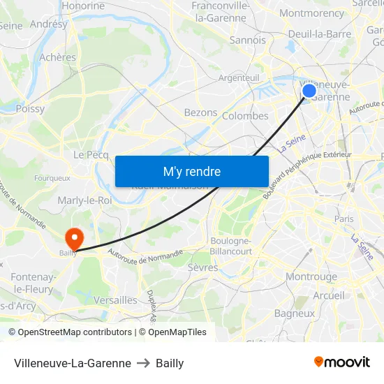 Villeneuve-La-Garenne to Bailly map