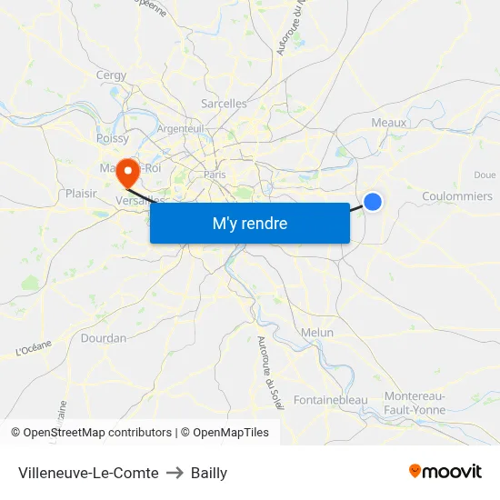 Villeneuve-Le-Comte to Bailly map