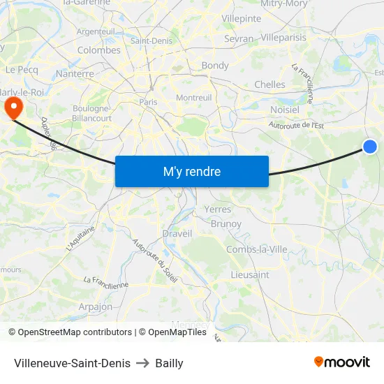 Villeneuve-Saint-Denis to Bailly map