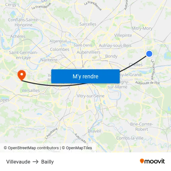 Villevaude to Bailly map