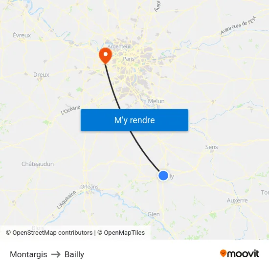 Montargis to Bailly map