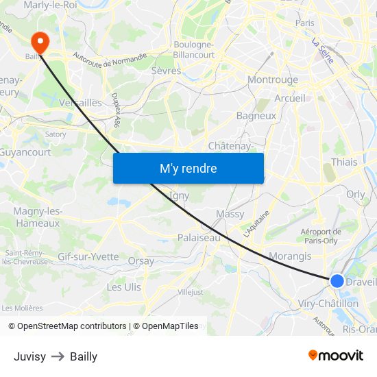 Juvisy to Bailly map