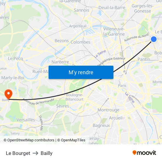 Le Bourget to Bailly map