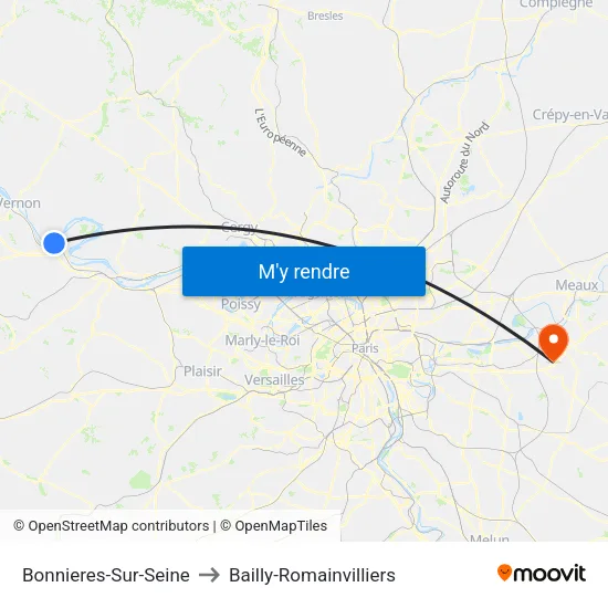 Bonnieres-Sur-Seine to Bailly-Romainvilliers map