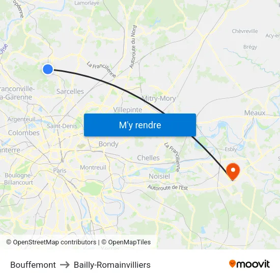 Bouffemont to Bailly-Romainvilliers map