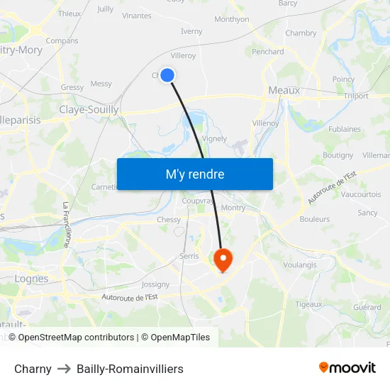Charny to Bailly-Romainvilliers map