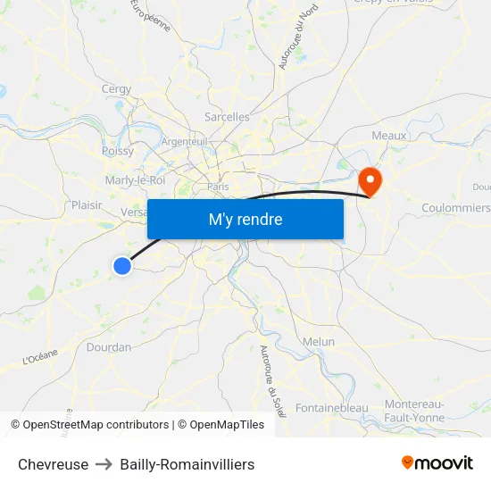 Chevreuse to Bailly-Romainvilliers map