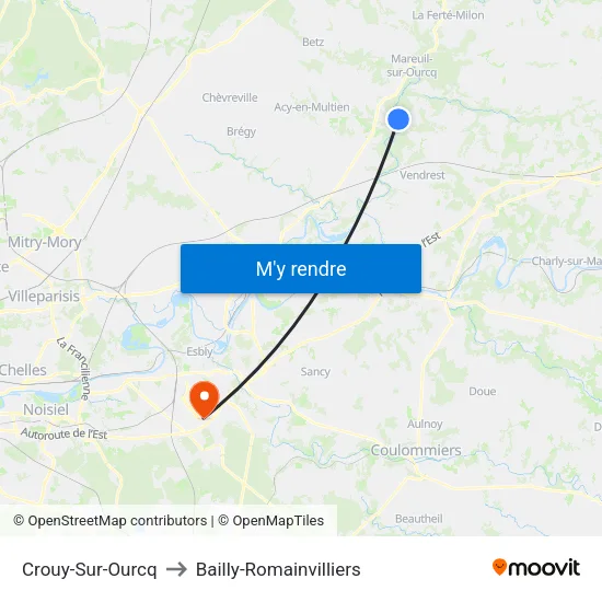 Crouy-Sur-Ourcq to Bailly-Romainvilliers map