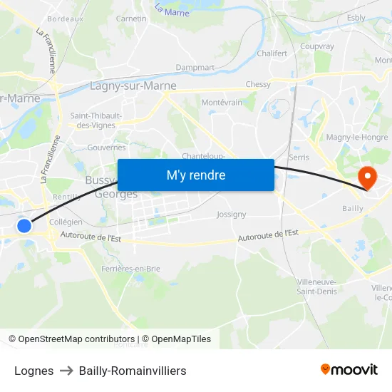 Lognes to Bailly-Romainvilliers map