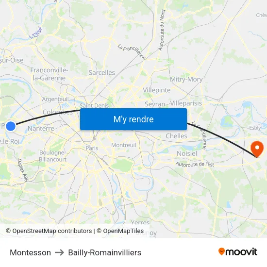 Montesson to Bailly-Romainvilliers map