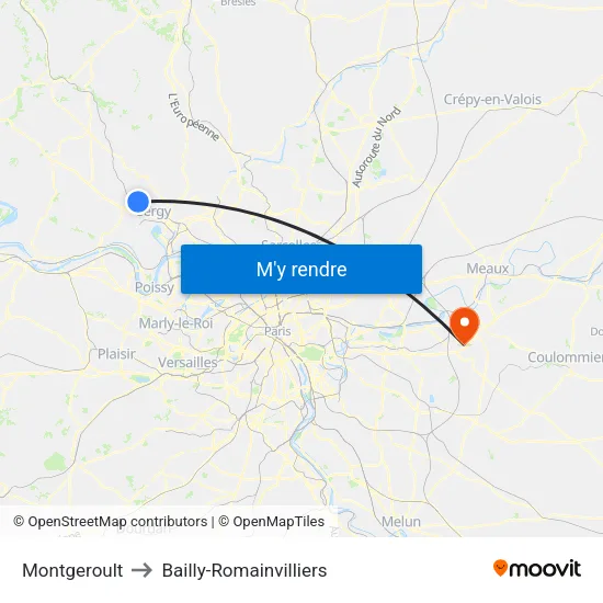 Montgeroult to Bailly-Romainvilliers map