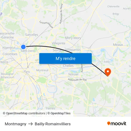 Montmagny to Bailly-Romainvilliers map