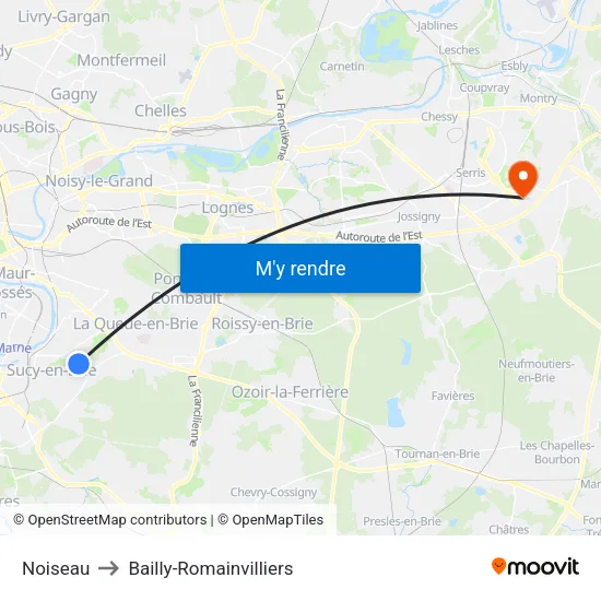 Noiseau to Bailly-Romainvilliers map