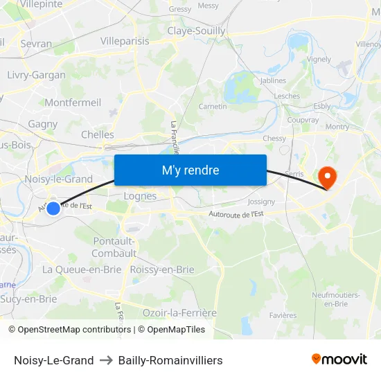 Noisy-Le-Grand to Bailly-Romainvilliers map