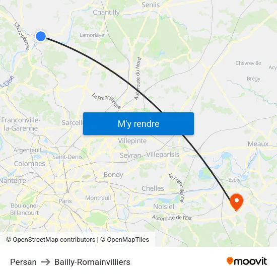 Persan to Bailly-Romainvilliers map