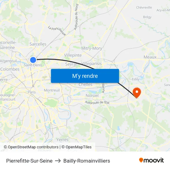 Pierrefitte-Sur-Seine to Bailly-Romainvilliers map