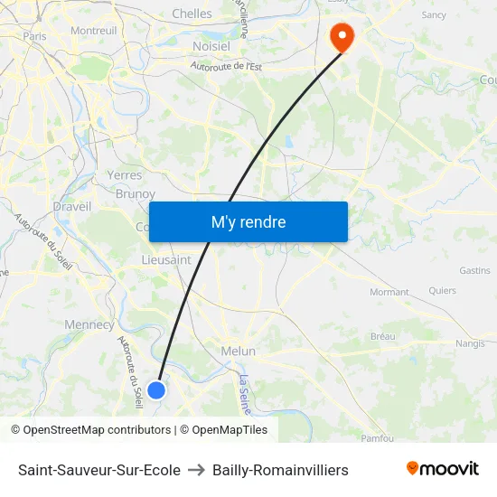 Saint-Sauveur-Sur-Ecole to Bailly-Romainvilliers map