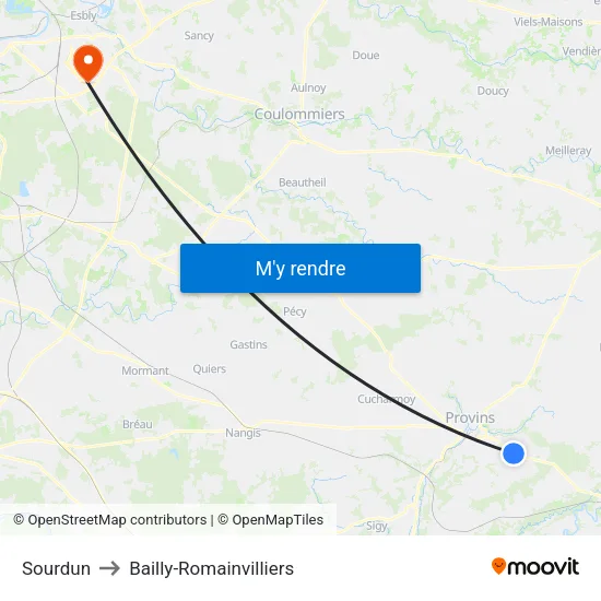 Sourdun to Bailly-Romainvilliers map