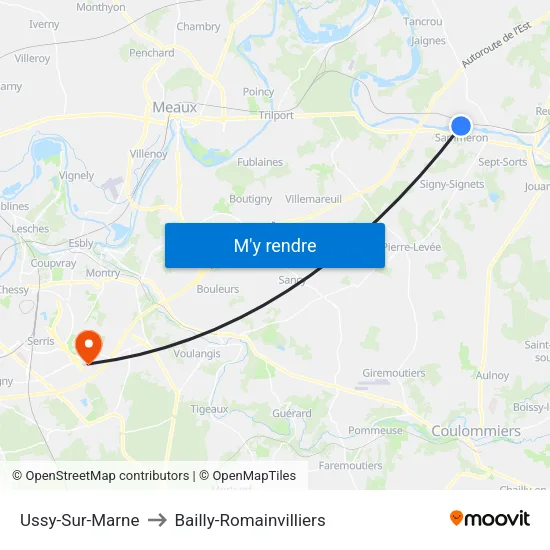 Ussy-Sur-Marne to Bailly-Romainvilliers map