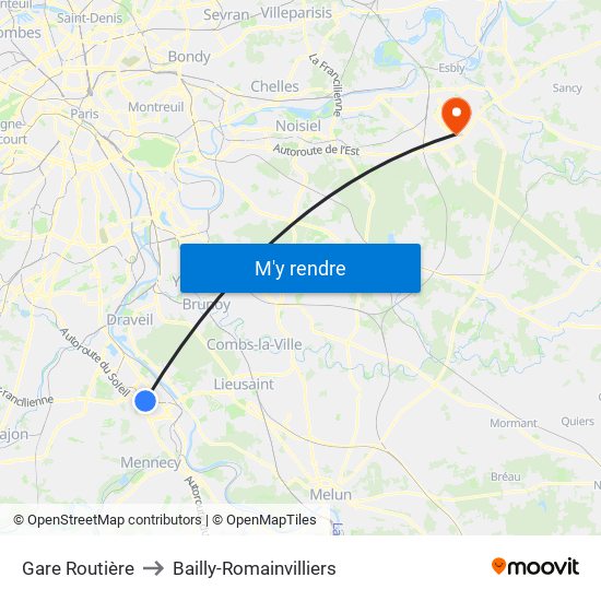 Gare Routière to Bailly-Romainvilliers map