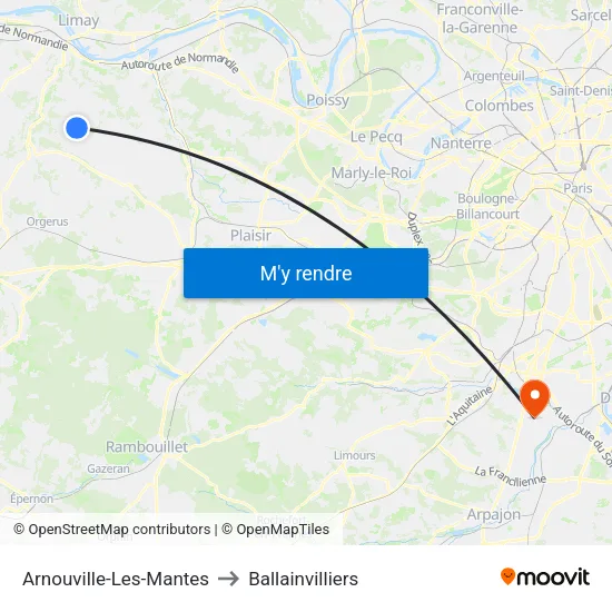 Arnouville-Les-Mantes to Ballainvilliers map