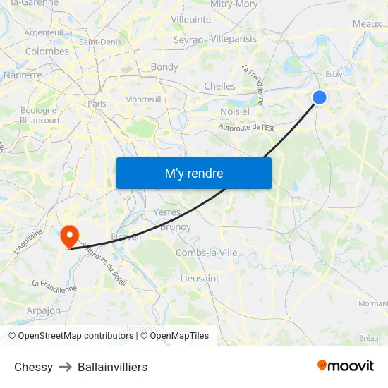 Chessy to Ballainvilliers map