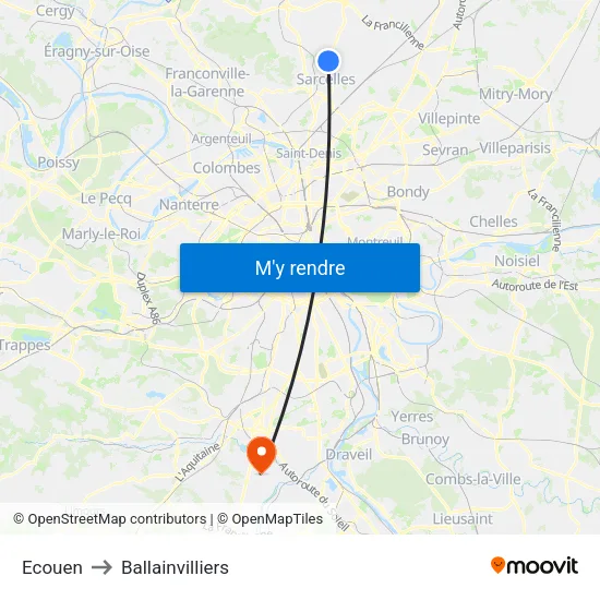 Ecouen to Ballainvilliers map