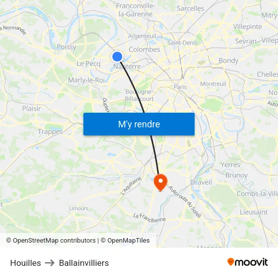 Houilles to Ballainvilliers map