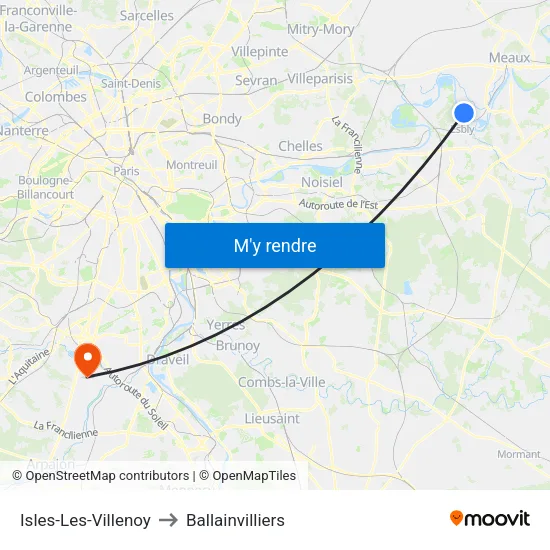 Isles-Les-Villenoy to Ballainvilliers map