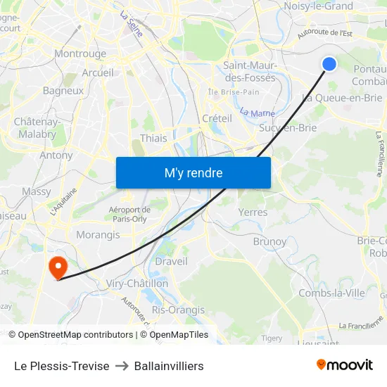 Le Plessis-Trevise to Ballainvilliers map