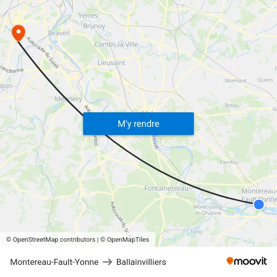 Montereau-Fault-Yonne to Ballainvilliers map