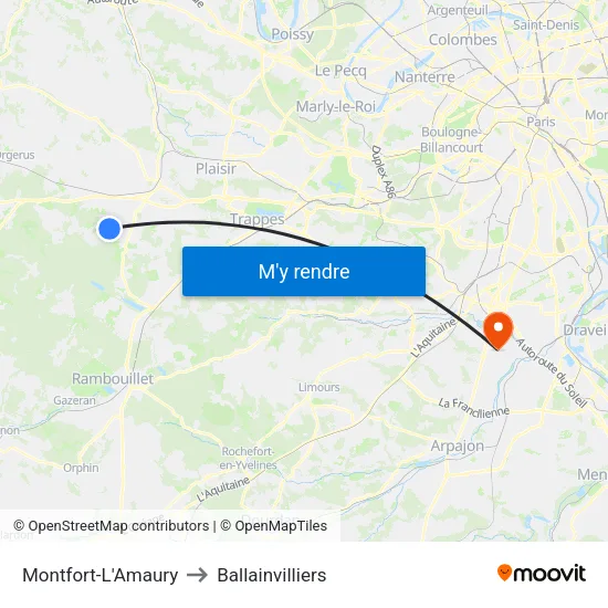 Montfort-L'Amaury to Ballainvilliers map