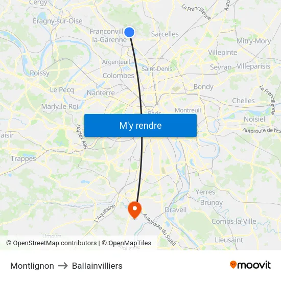 Montlignon to Ballainvilliers map