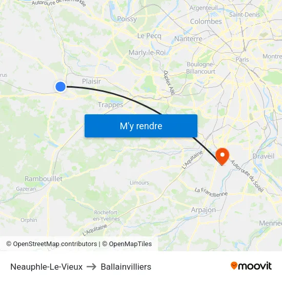 Neauphle-Le-Vieux to Ballainvilliers map