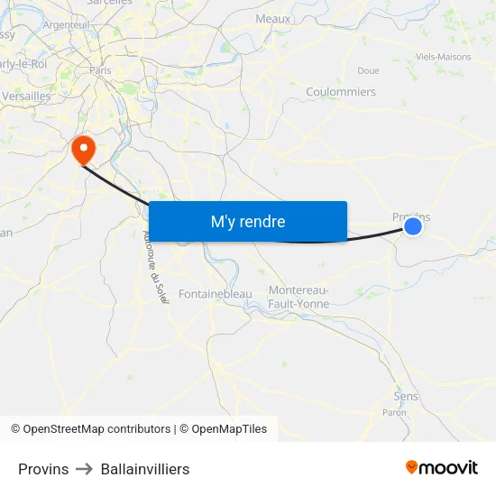 Provins to Ballainvilliers map